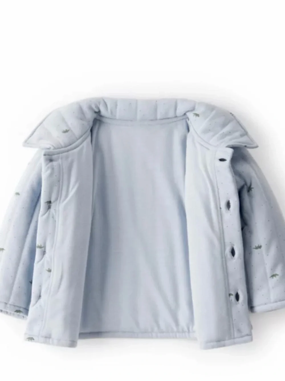 Carter's Light Blue Quilted Button Front Jacket with Tiny Green Dino Print